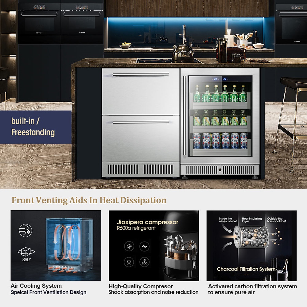Dual Drawer Commercial Grade Wine and Beverage Fridge Uboze Appliances